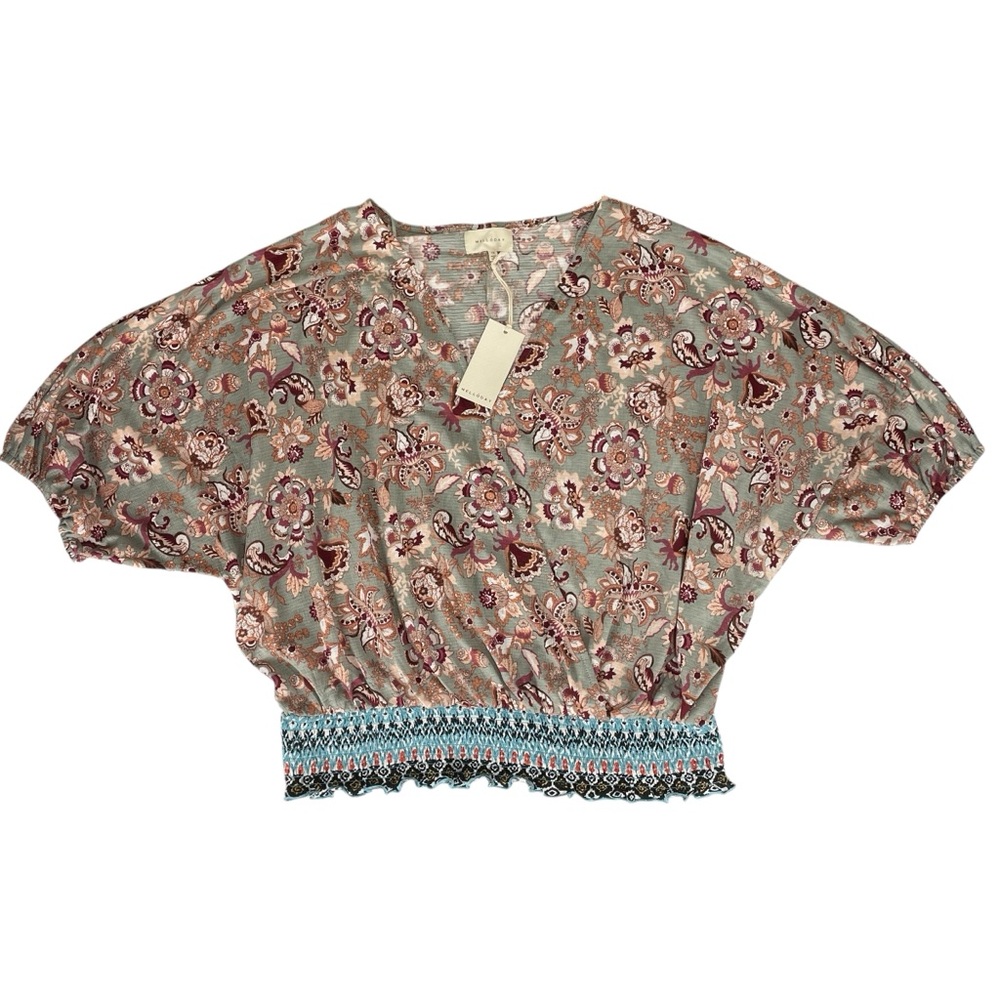 MELLODAY Womens Floral Crossover Top Blouse Size 1X NWT